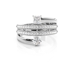 Runder-und-Prinzess Diamant Fashion Ring mit einer Pavefassung