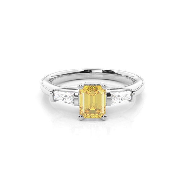 4 Prong Yellow Diamond Three Stone Engagement Ring