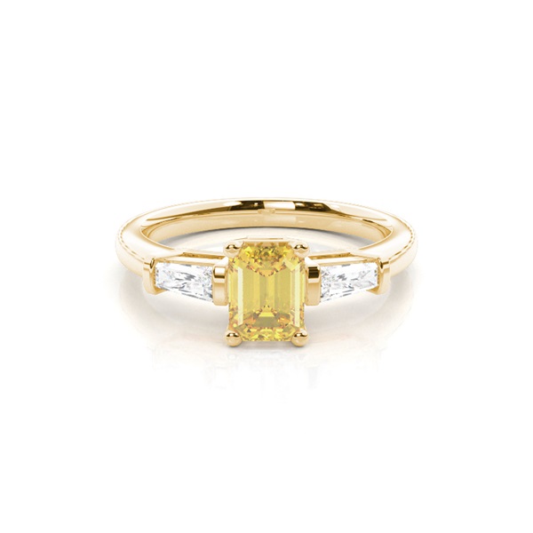 4 Prong Yellow Diamond Three Stone Engagement Ring