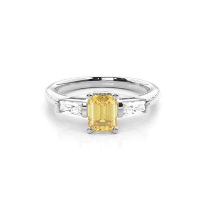 4 Prong Yellow Diamond Three Stone Engagement Ring