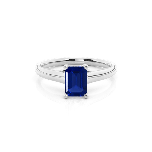 4 Prong Emerald Shaped Blue Sapphire Engagement Ring