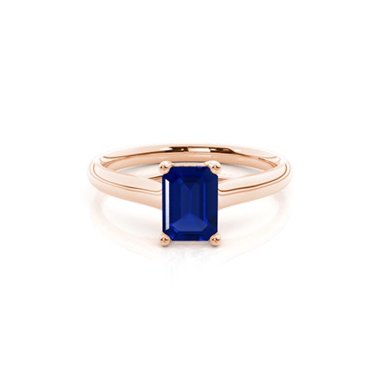 4 Prong Emerald Shaped Blue Sapphire Engagement Ring