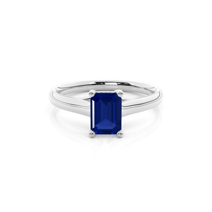 4 Prong Emerald Shaped Blue Sapphire Engagement Ring