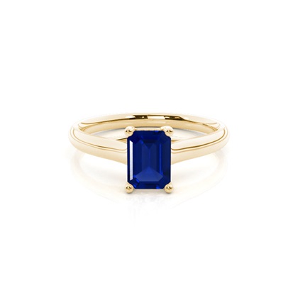4 Prong Emerald Shaped Blue Sapphire Engagement Ring
