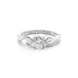 4 Prong & Semi Bezel Setting Plain Three stone Ring