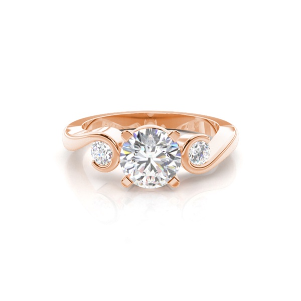 4 Prong & Semi Bezel Setting Plain Three stone Ring