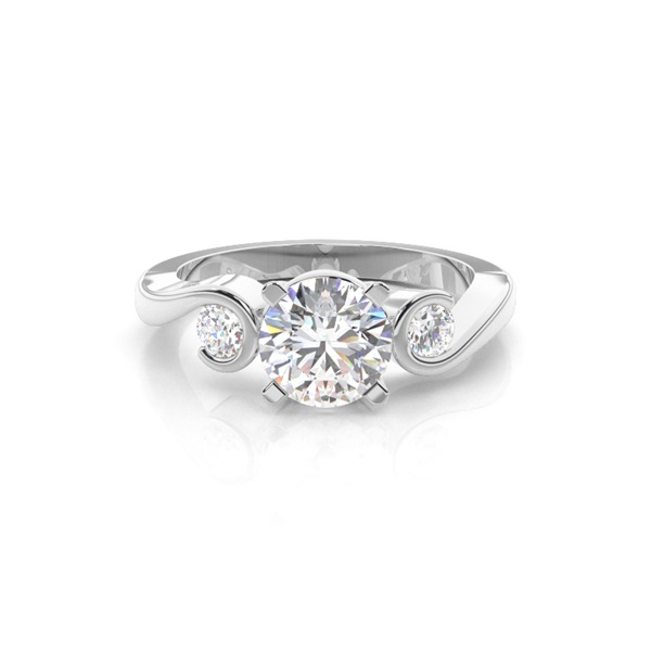 4 Prong & Semi Bezel Setting Plain Three stone Ring