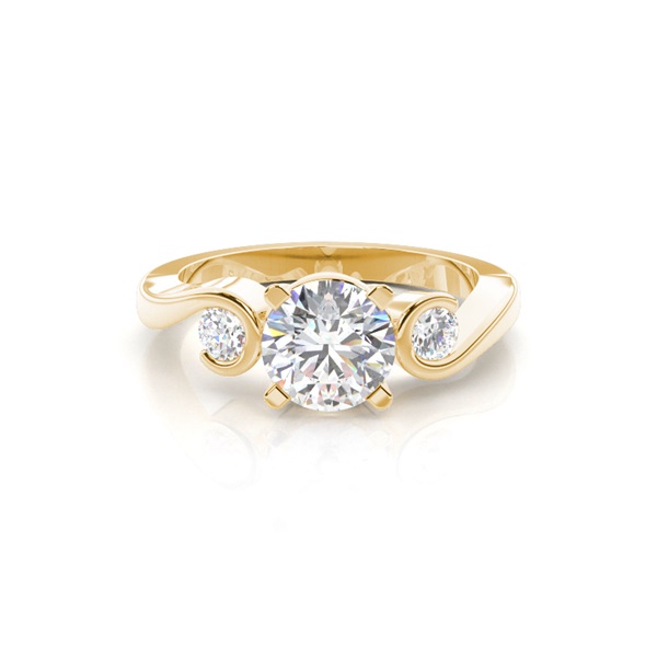 4 Prong & Semi Bezel Setting Plain Three stone Ring