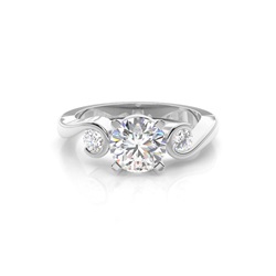 4 Prong & Semi Bezel Setting Plain Three stone Ring