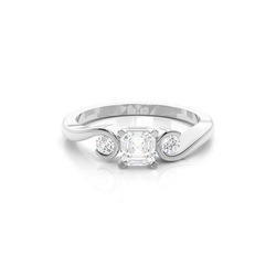 Prong Setting Asscher Three Stone Diamond Engagement Ring
