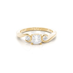 Prong Setting Asscher Three Stone Diamond Engagement Ring