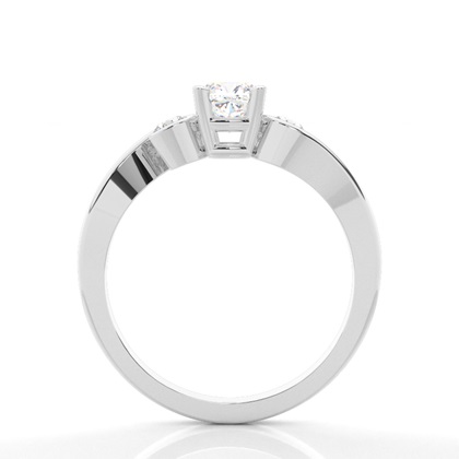 Krappenfassung, Kissen-Verlobungsring mit drei Steinen und Diamanten