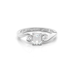 Prong Setting Emerald Three Stone Diamond Engagement Ring