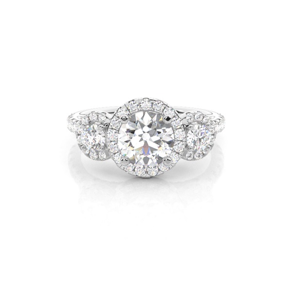 4 Prong Setting Studded Three stone Ring