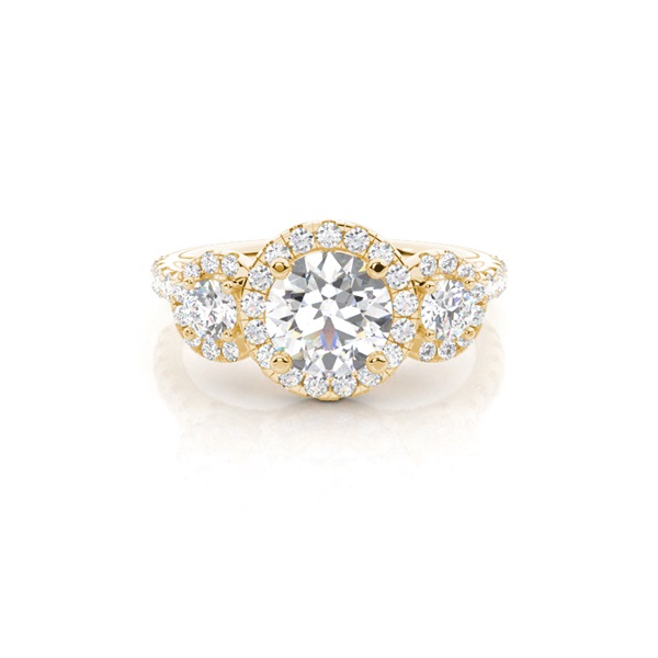 4 Prong Setting Studded Three stone Ring