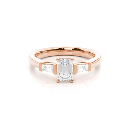 Emerald Rose Gold Diamond Rings Three Stone
