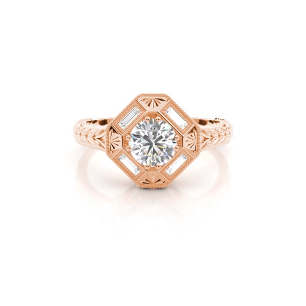 Double Prong Setting Studded Engagement Ring