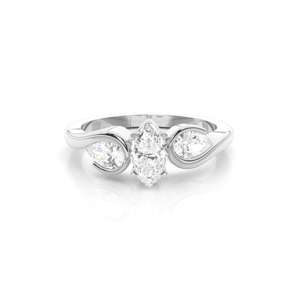 4 Prong & Semi-Bezel Setting Studded Three Stone Ring