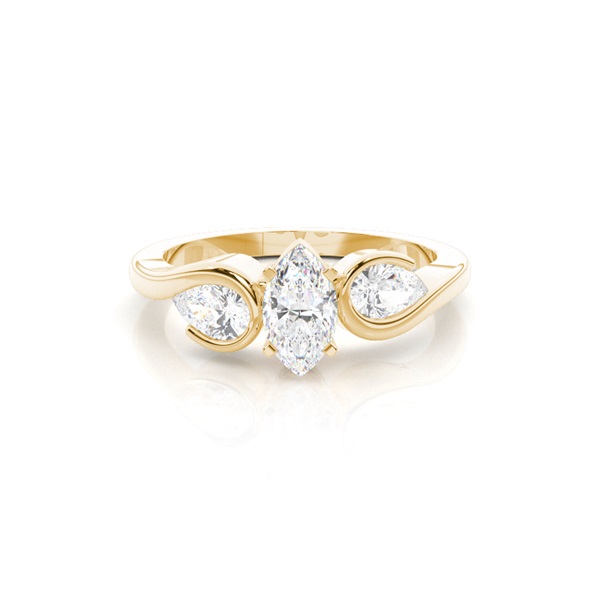 4 Prong & Semi-Bezel Setting Studded Three Stone Ring