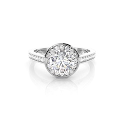 4 Prong Setting Side Stone Halo Engagement Ring 