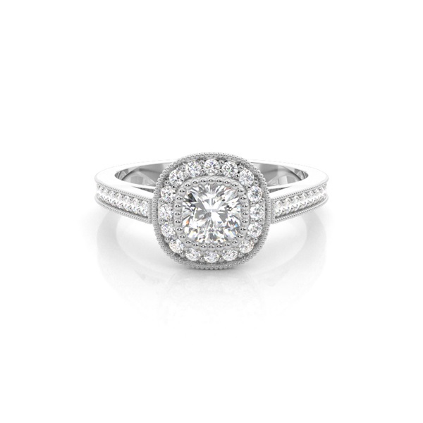 Full Bezel Setting Side Stone Halo Engagement Ring