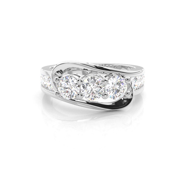 4 Prong & Channel Setting Studded Three stone Ring