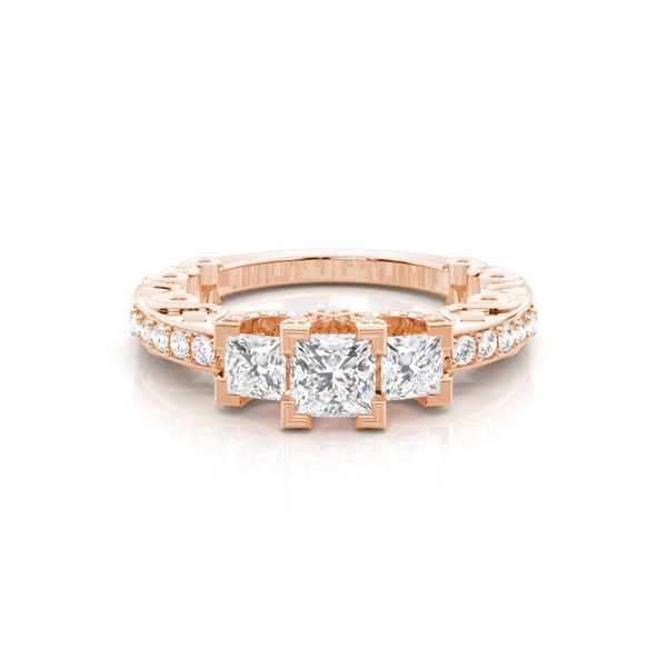 4 Prong Setting Studded Three stone Ring