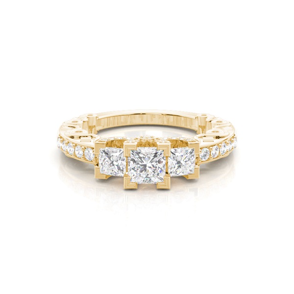 4 Prong Setting Studded Three stone Ring