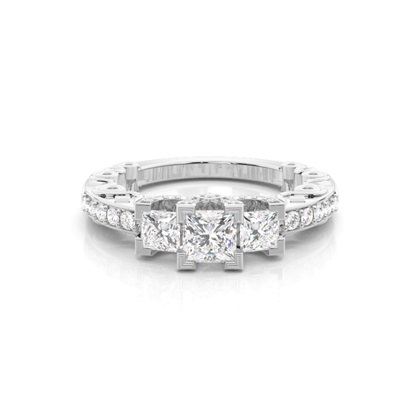 4 Prong Setting Studded Three stone Ring