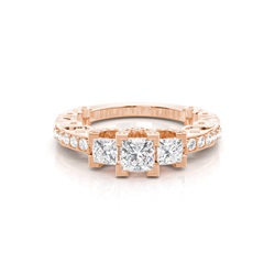 4 Prong Setting Studded Three stone Ring