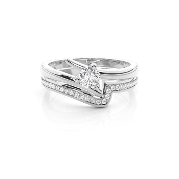3 Prong Setting Plain Engagement Ring With Matching Band