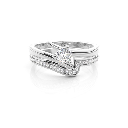 3 Prong Setting Plain Engagement Ring With Matching Band