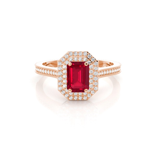 Emerald Shaped Halo Ruby Engagement Ring