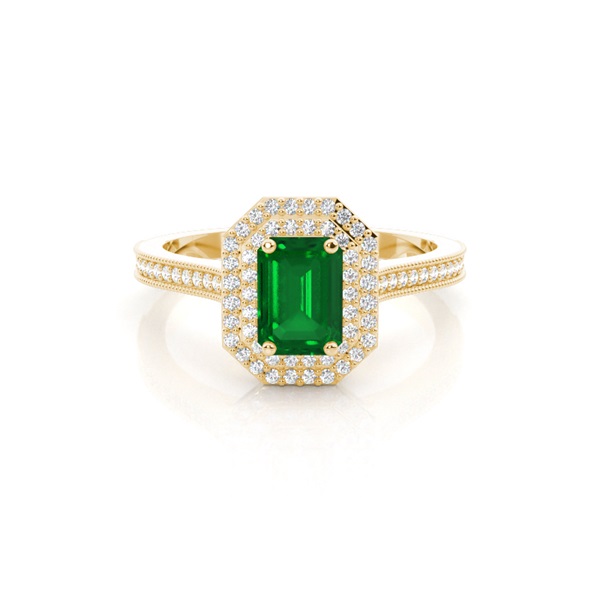 Emerald Shaped Halo Emerald Engagement Ring
