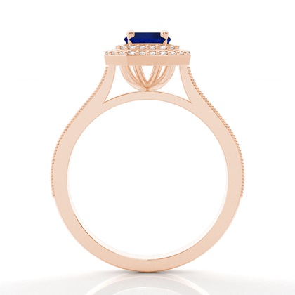 Smaragdförmigen Halo Blue Sapphire Verlobungsring