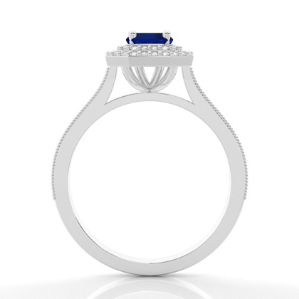 Smaragdförmigen Halo Blue Sapphire Verlobungsring