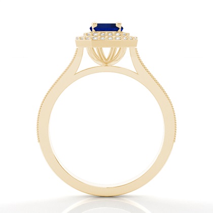 Smaragdförmigen Halo Blue Sapphire Verlobungsring