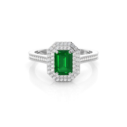 Emerald Shaped Halo Emerald Engagement Ring