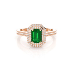 Emerald Shaped Halo Emerald Engagement Ring