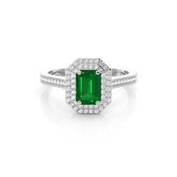 Emerald Shaped Halo Emerald Engagement Ring