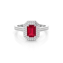 Emerald Shaped Halo Ruby Engagement Ring