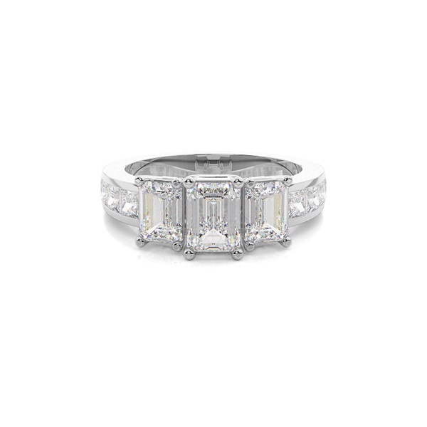 4 Prong Setting Studded Three Stone Ring