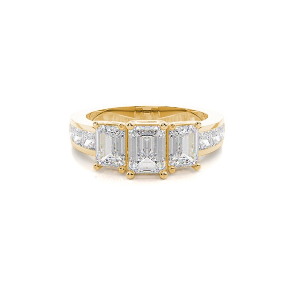 4 Prong Setting Studded Three Stone Ring