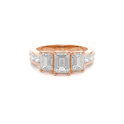 Emerald Rose Gold Diamond Rings Three Stone