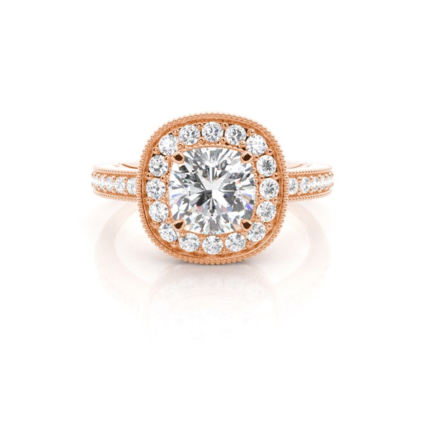 4 Prong Setting Side Stone Halo Engagement Ring