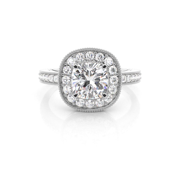 4 Prong Setting Side Stone Halo Engagement Ring