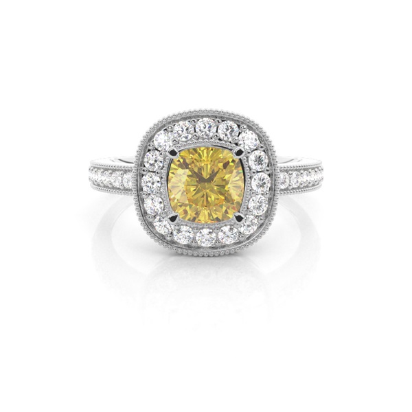 4 Prong Yellow Diamond Halo Engagement Ring