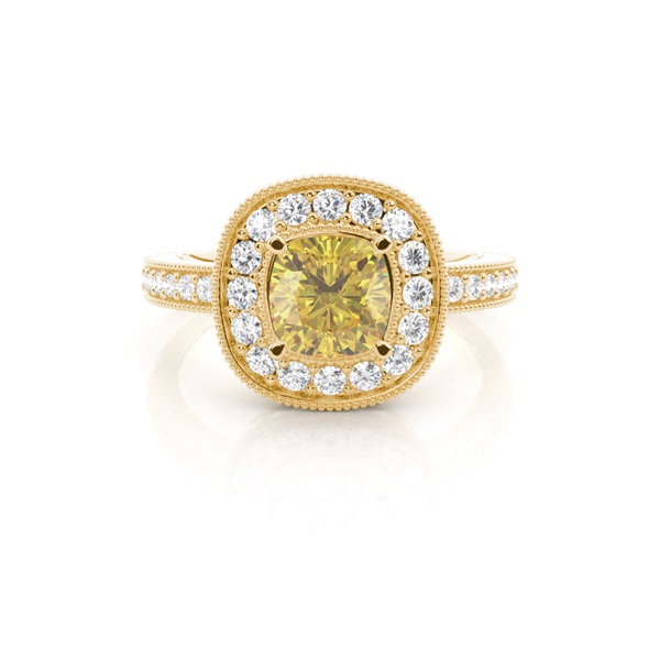 4 Prong Yellow Diamond Halo Engagement Ring