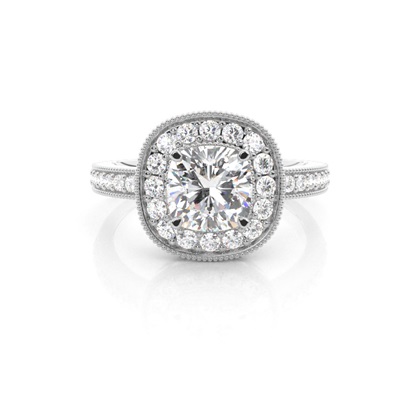 4 Prong Setting Side Stone Halo Engagement Ring