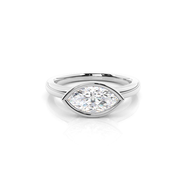 Full Bezel Setting Marquise Diamond Plain Engagement Ring